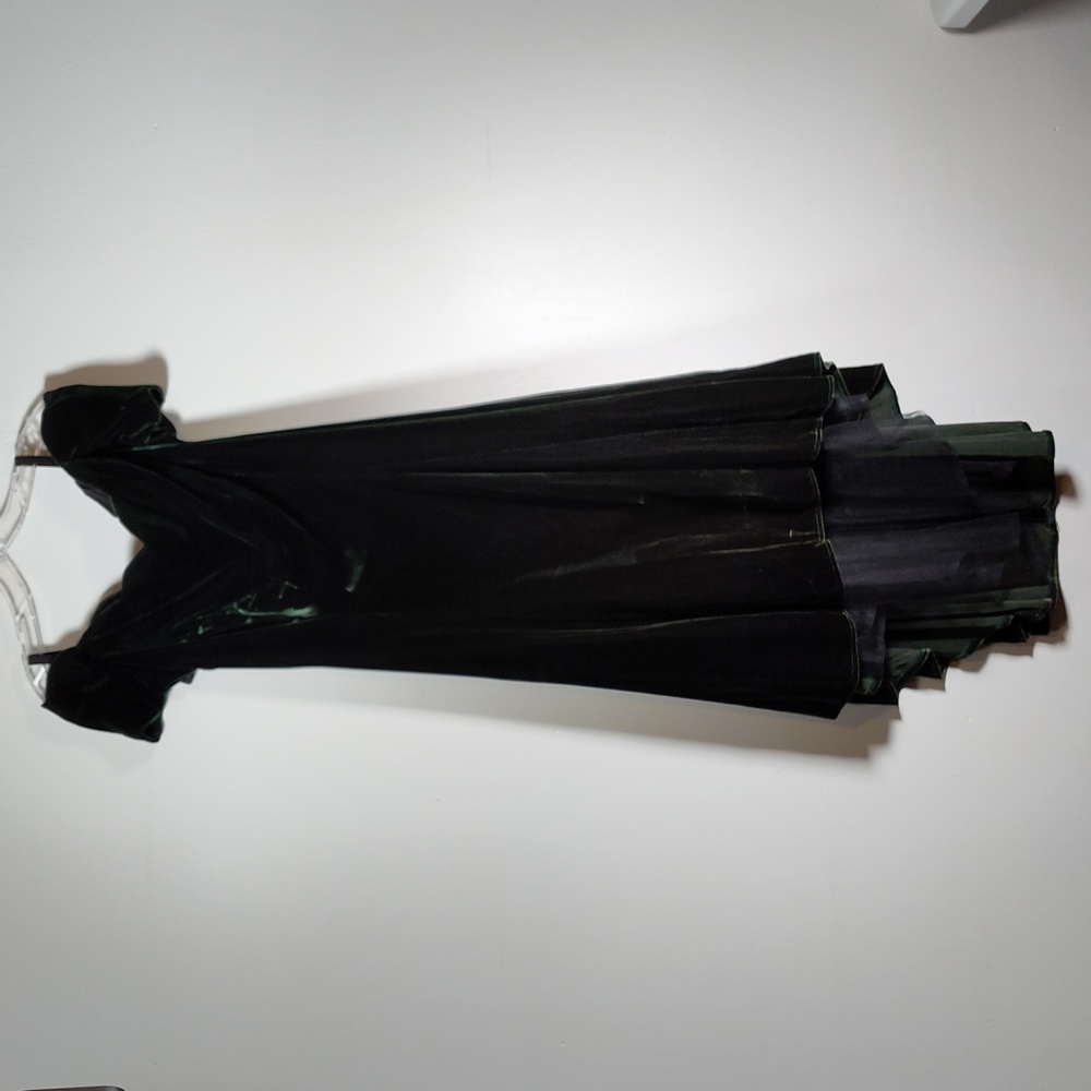 Hollywood Nites vintage green velvet retro gown off shoulder party dress M